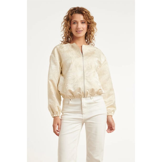Smashed Lemon Beige bomberjack met ton-sur-ton bloemenprint |