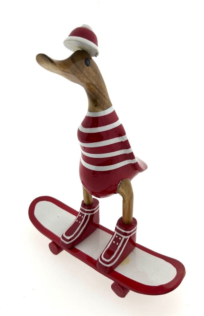 Houten eend Wessel skateboard rood