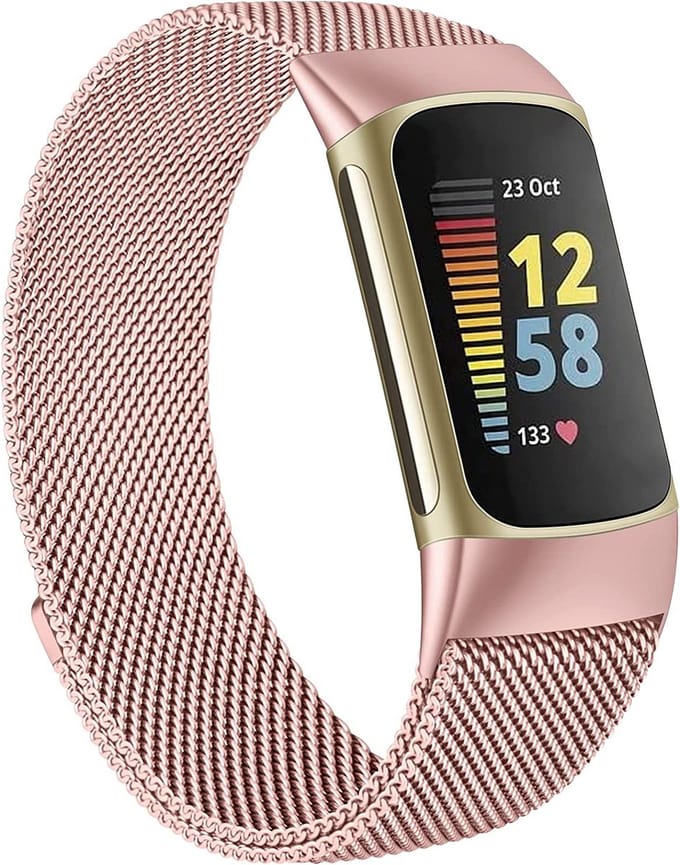 YPCd® Bandje geschikt voor Fitbit Charge 5 - Roze - Milanees RVS - Small