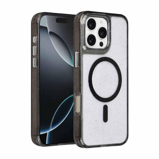 TUNIQ telefoonhoesje voor Apple iPhone 16 Pro Max - MagSafe met glitter - Zwart