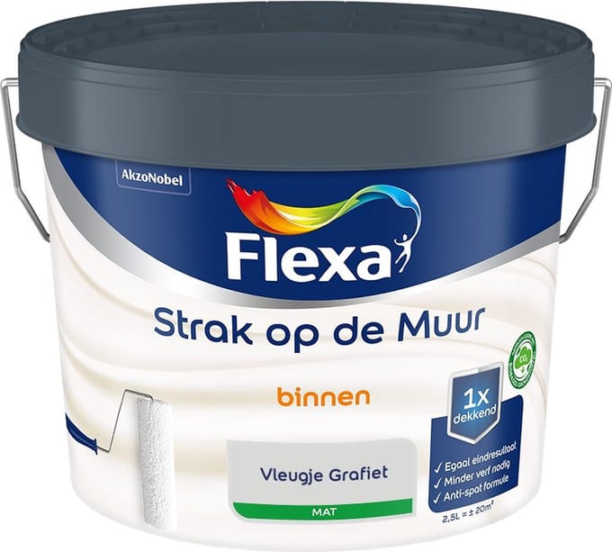 Flexa - Strak Op De Muur Binnen Mat - Vleugje Grafiet - Mengverf - 2,5 L