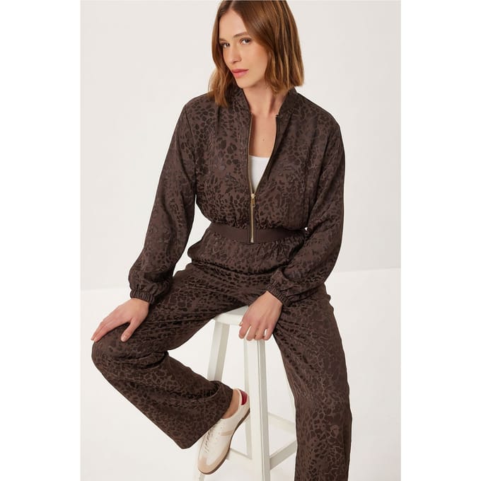 Leopardprint Hoge Taille Bomber Kraag Set