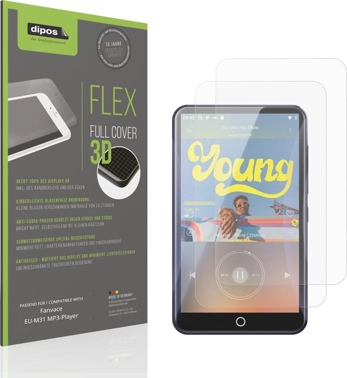 dipos FLEX – 2x Matte Screenprotector geschikt voor Fanvace EU-M31 MP3-Player | Volledige Schermbescherming | Case-Friendly