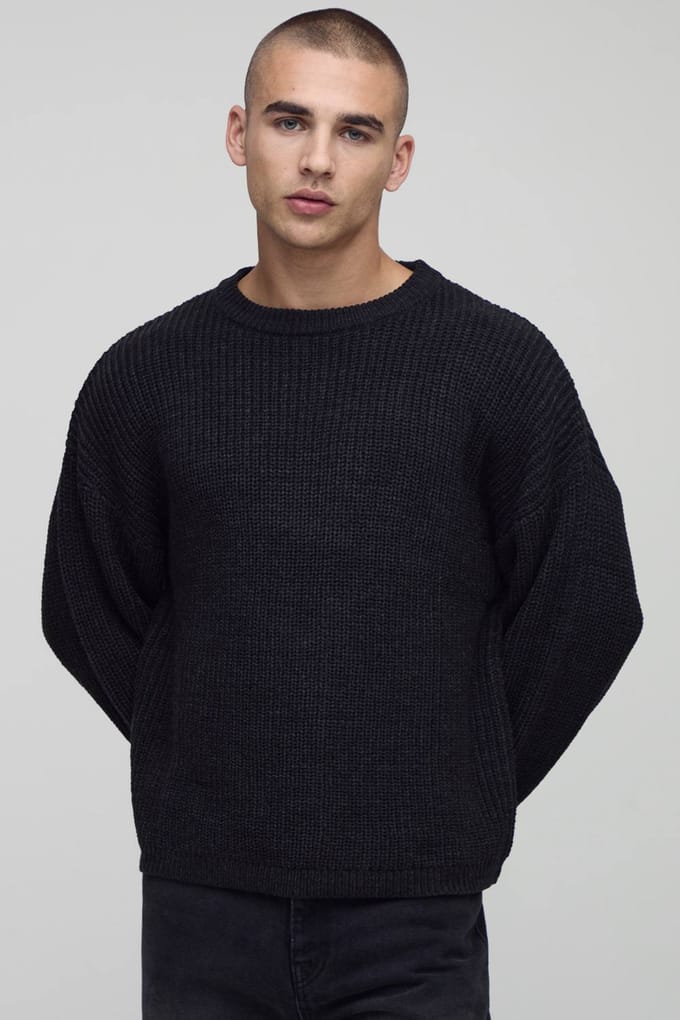 Essential Boxy Fit Ribbed Knitted Jumper | Charcoal | Size Medium