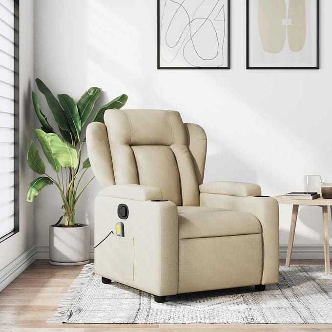 vidaXL Massagestoel met crèmekleurige stof