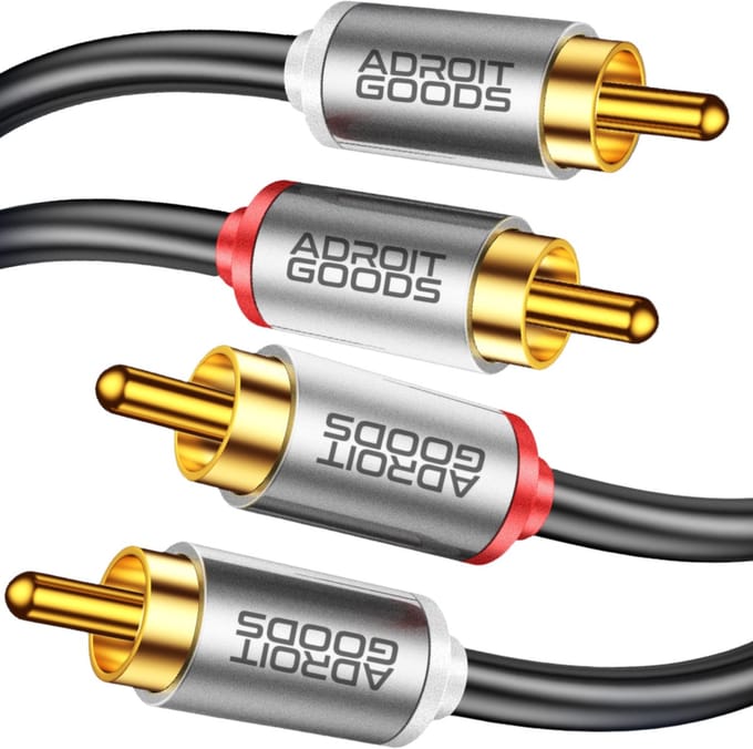 AdroitGoods RCA naar RCA audiokabel – stereo rood/wit – 2RCA - vergulde connectors – zilver – 2m