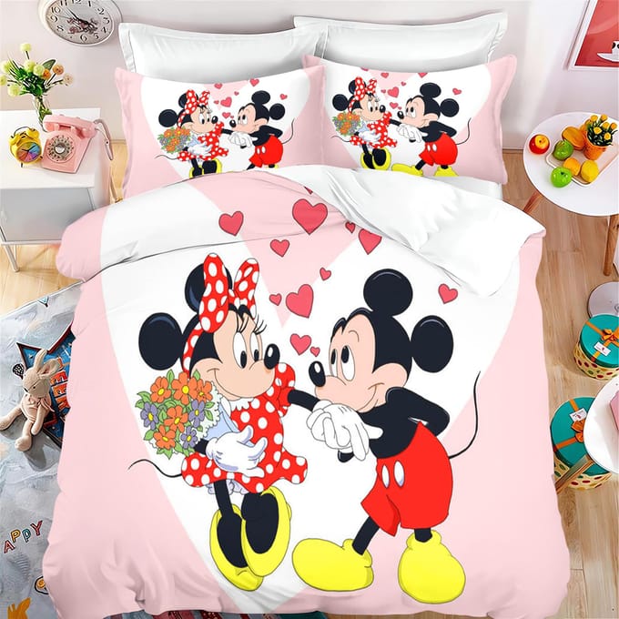 MINISO Ensemble Housse de Couette Mickey Impression Moderne Literie Matelas Ensemble de Literie Couette Literie 3 Pièces EU Single(135*200cm)3pcs