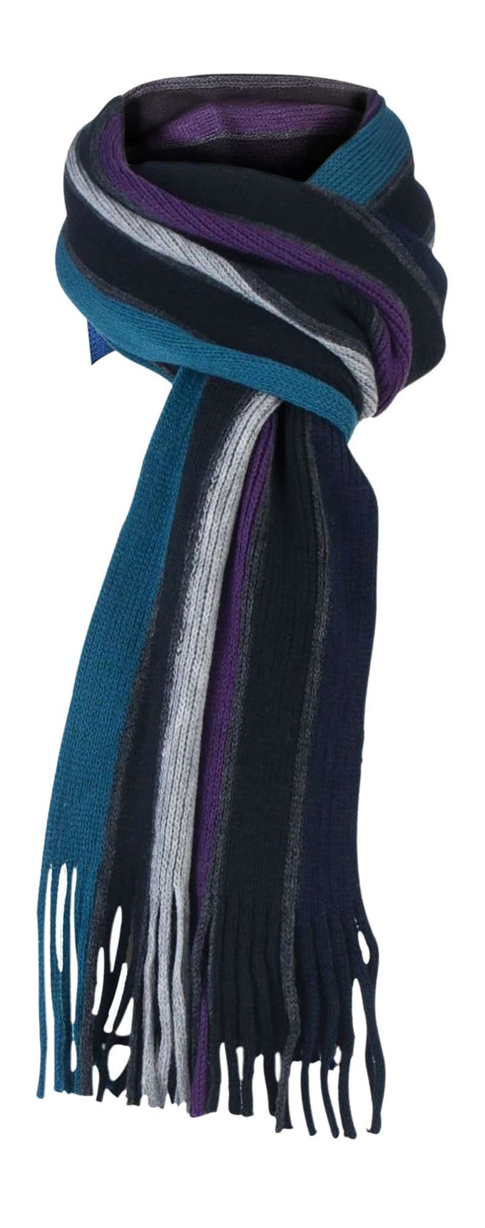 Warme gebreide gestreepte wintersjaal voor heren - Turquoise Paars