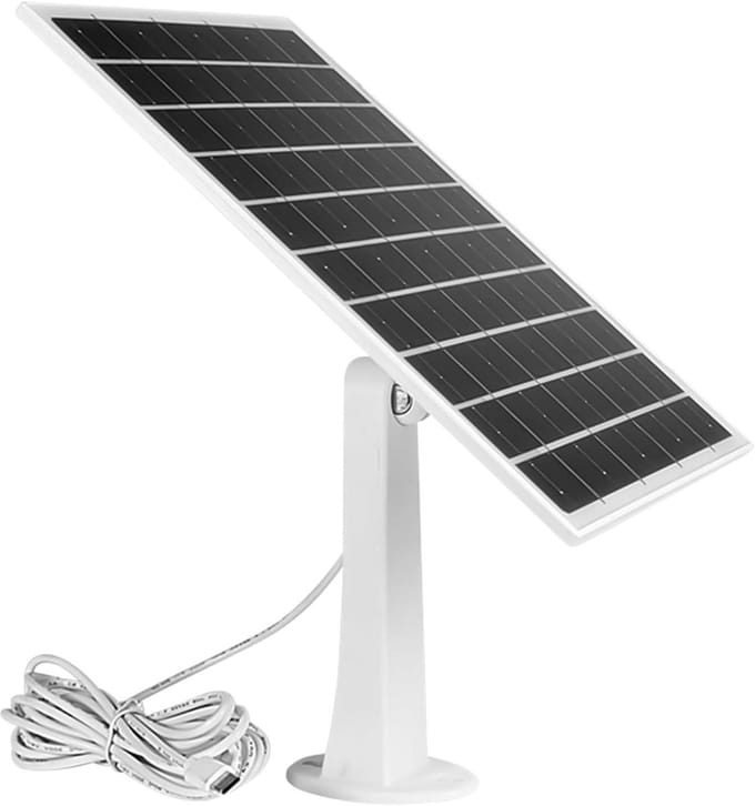 Camera Zonnepaneel - Solar Charger - Continu Stroom - 360-Graden Verstelbaar - 8 Watt - Wit