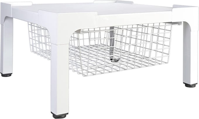 Wasmachineverhoger met uitklapbare Mand - Wit - 62 x 56 x 31 cm
