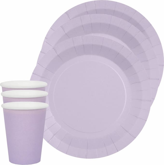 Santex feest/verjaardag servies set - 10x bordjes en bekertjes - lila paars - karton