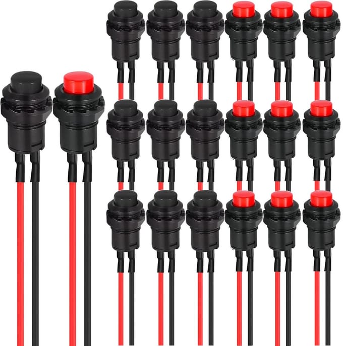Dailygoody - 20pcs Mini Push Button Switch 12mm - Rood/Zwart voor Arduino en DIY projecten