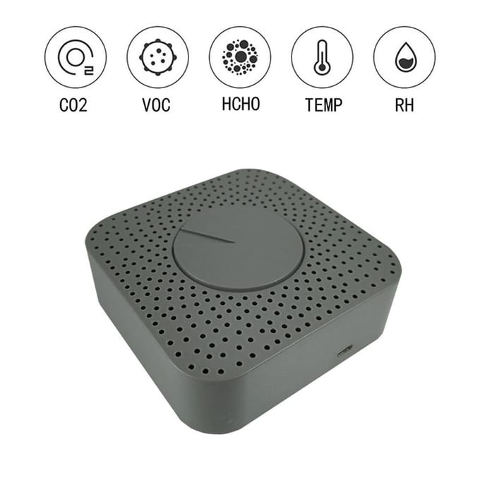 Tuya ZigBee Intelligente Luchtkwaliteitsmonitor 5 in 1 Lucht Huishouder HCHO CO2 VOS Temperatuur Vochtigheid Detector Ondersteuning grijs