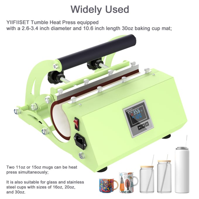 Tumbler Heat Press Machine voor 30oz 11oz25oz16oz Cups Ondersteuning 2.6-3.4inch Diameter en US Plug groen