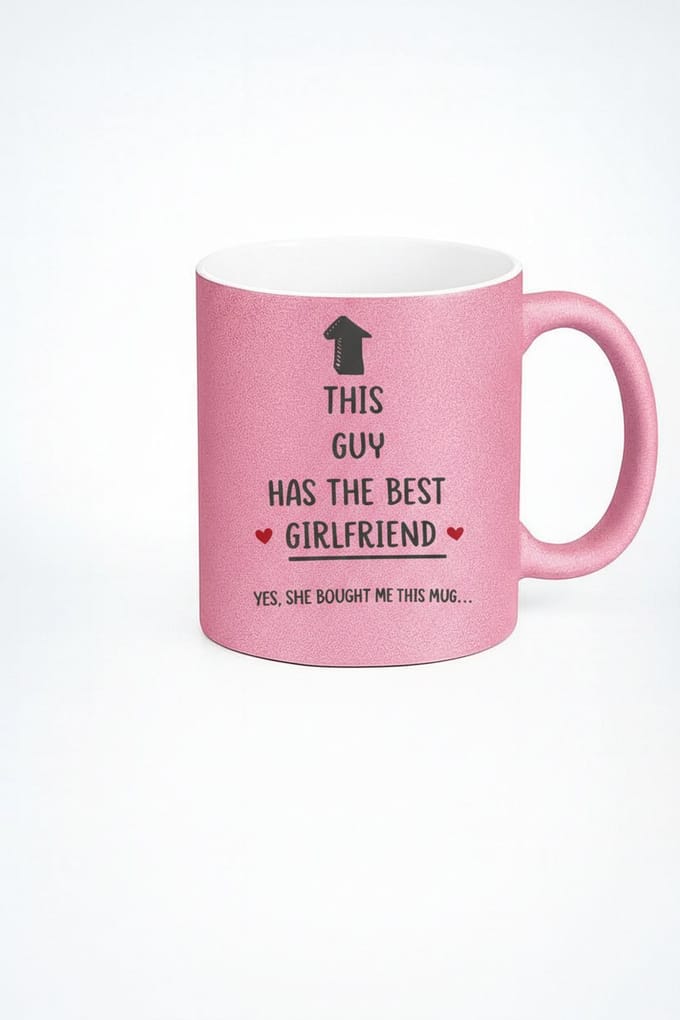Roze Glitter Mok 'Deze Man Heeft de Beste Vriendin' - Grappig Cadeau Vriend