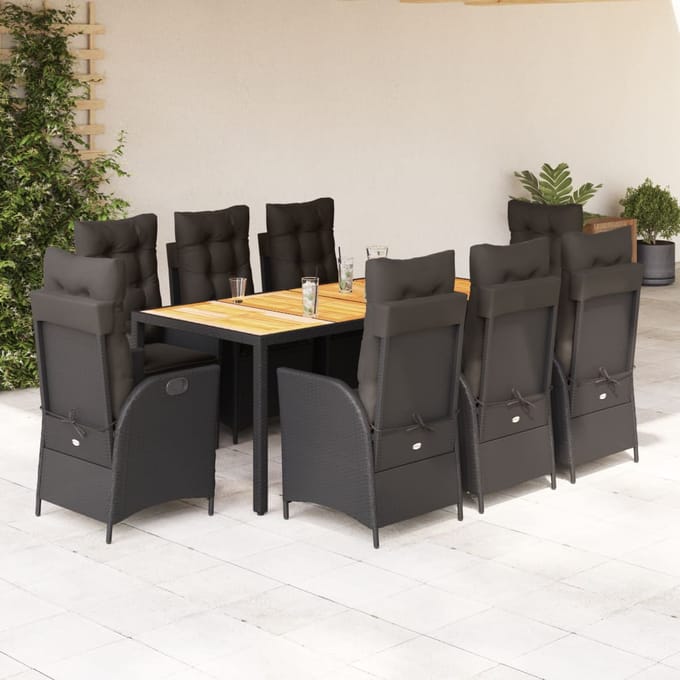 vidaXL - 9-delige - Tuinset - poly - rattan - zwart