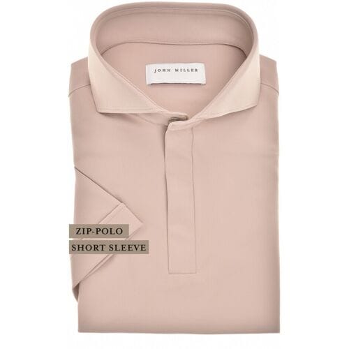 John Miller Polo Slim Plain Hyperstretch Short Sleeve Zip Collar Lichtroze Melange / male