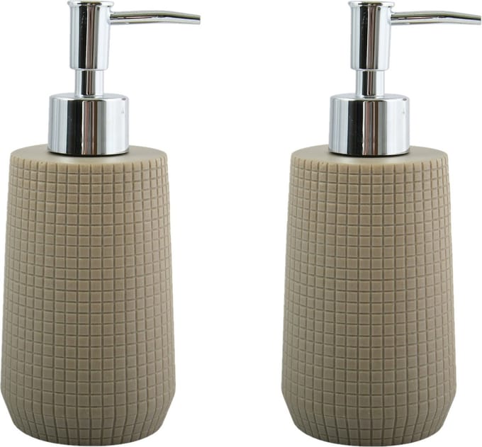 MSV Zeeppompje/dispenser - 2x - Squares - kunststeen - taupe - 7 x 18 cm - 275 ml