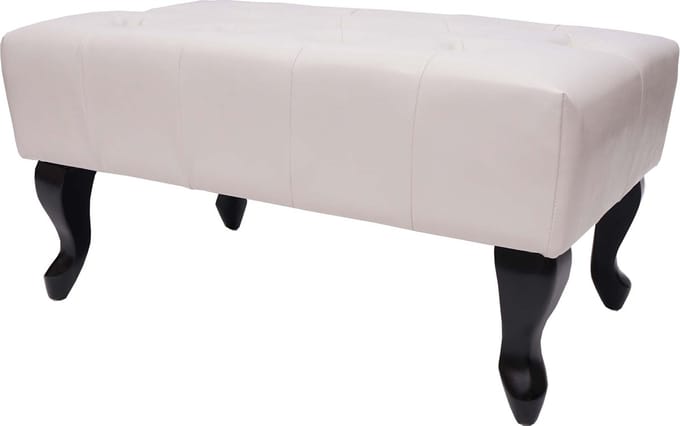 Chesterfield poef, voetenbankje, kunstleer 39x77x47cm ~ crème-wit