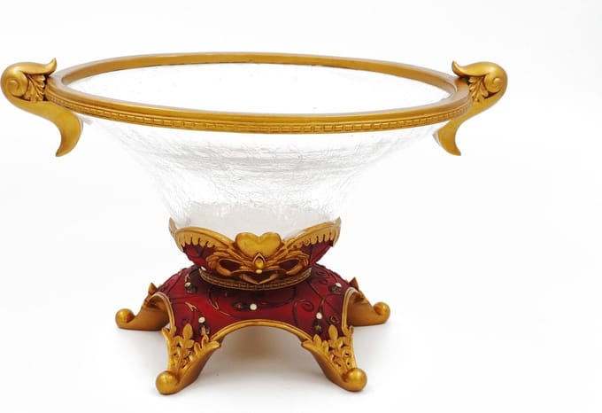 Decoratie Schaal - Rood Met Goud - Ø25.5cm