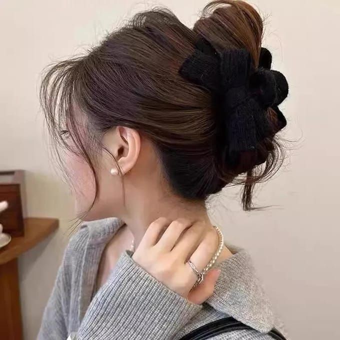 Accessoires pour cheveux pour femmes, pinces à cheveux en laine avec nœud en peluche automne/hiver gris