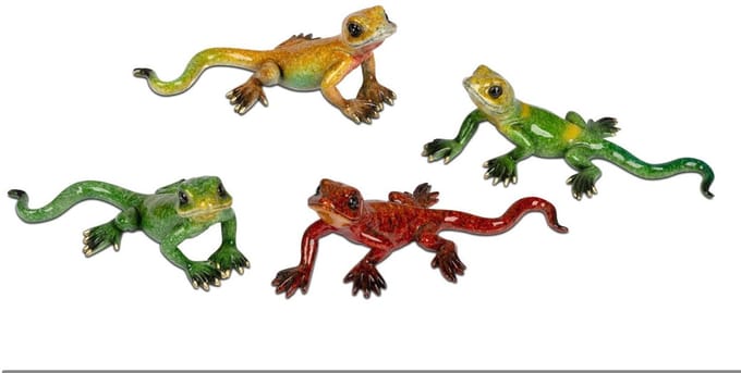 Amfibie - Gekko - Veel kleur - Beeld - Decoratie - 4 set - 13x9x6,5cm - Polyresin