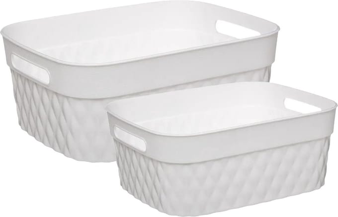 Opbergmanden/opbergboxen - 5L - 8,5L - wit - kunststof - set van 2x