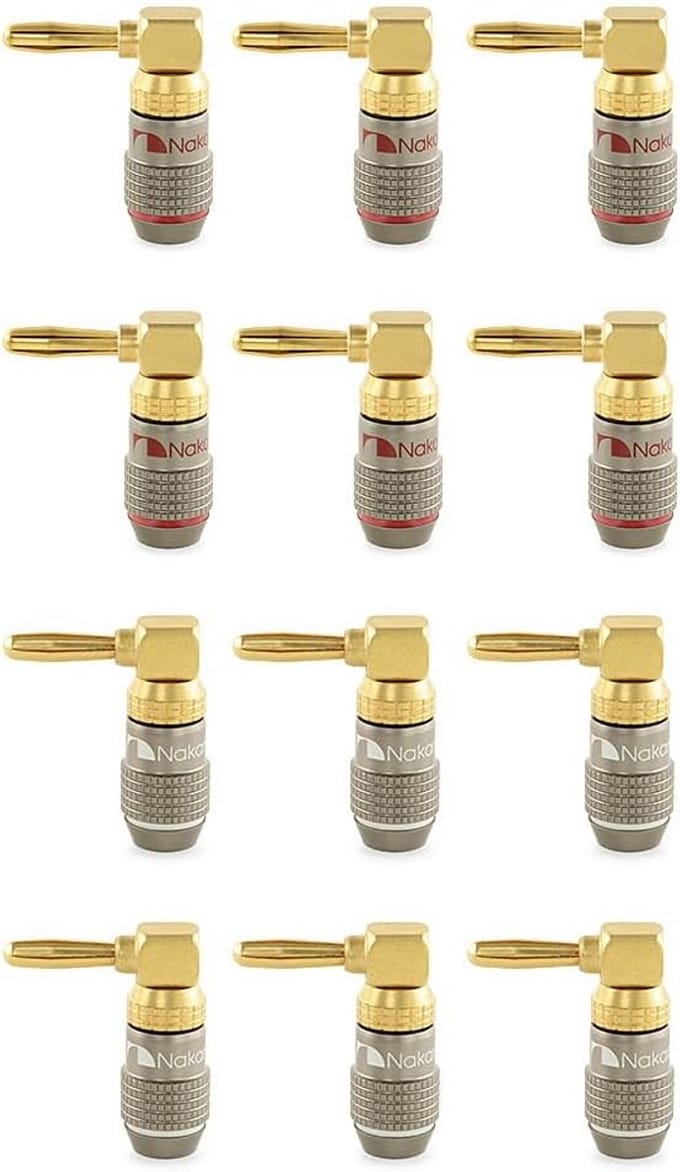 Set van 12x 90 Graden Banaanstekkers 24K Verguld voor Luidspreker Kabel (4mm) - HiFi Audio Aansluitingen