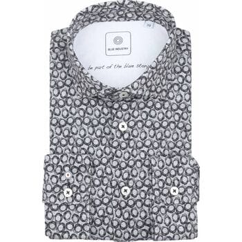 Blue Industry Overhemd Print Grijs - Maat 38 - Heren - Overhemden Casual