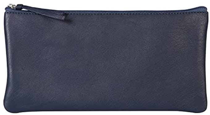 Etui van lamsleer, plat, 11 x 22 cm, donkerblauw