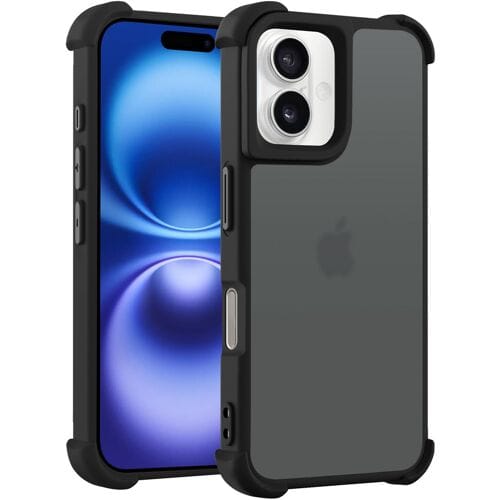Coverzs matte Shock case geschikt voor iPhone 16 Plus (zwart) - shockbestendig, premium bescherming, duurzaam
