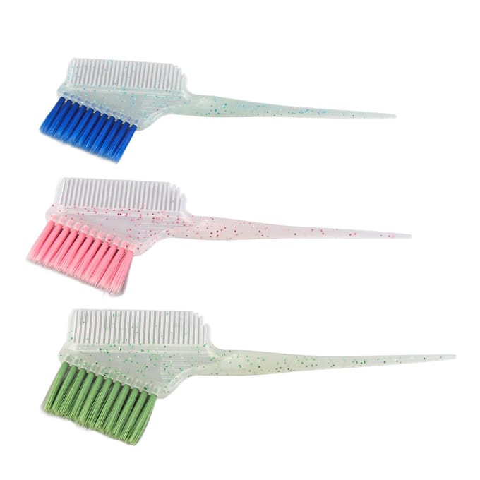3 stuks Dubbelzijdige Haarkleurborstel Kam Zachte Nylon Haar Highlighting Borstel Applicator met Glitter white