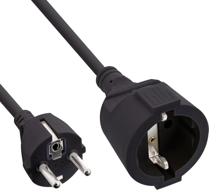 Veiligheidscontactverlengkabel CEE 7/7 voor Binnen - GS-gecertificeerd, 230V, 1m, Zwart