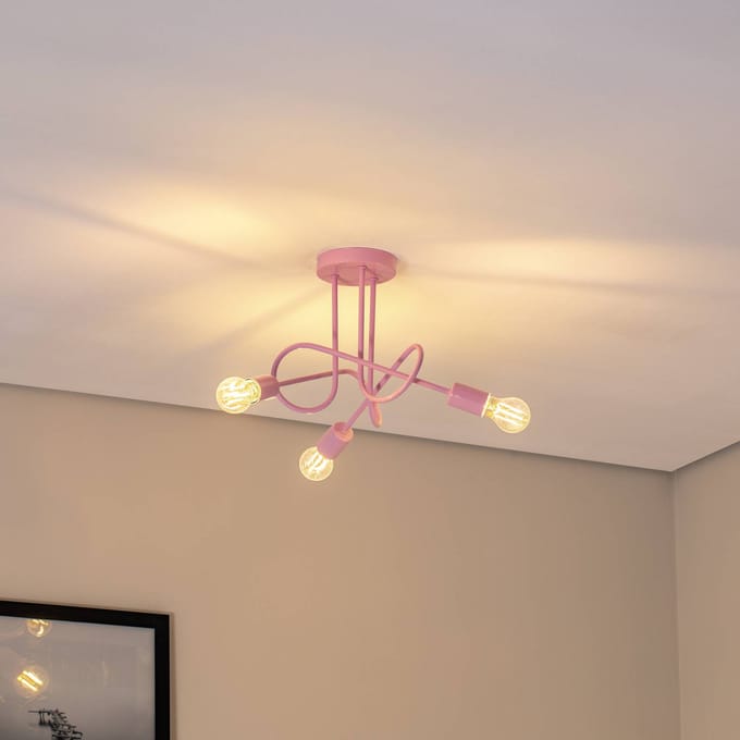 HELAM Oxford plafondlamp, lichtroze, Ø 44 cm, metaal, 3-lamps