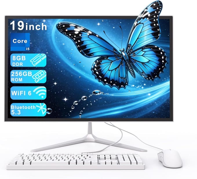 All-in-one computer - Desktop pc - Kantoor en studie - WiFi 6 & Bluetooth 5.3 - 19 inch scherm - Wit