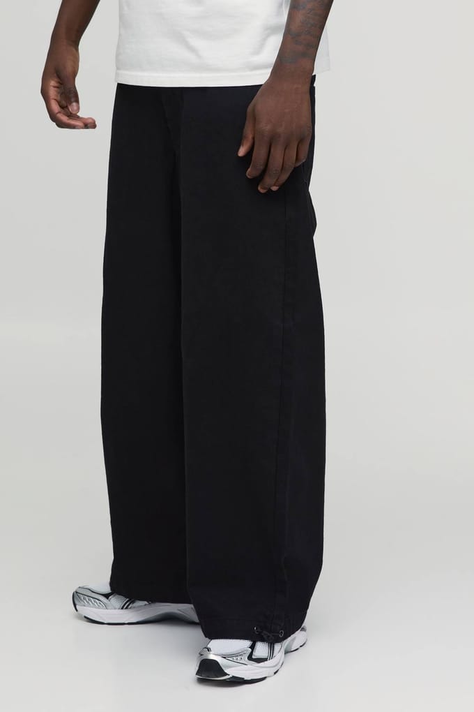 Essential Baggy Parachute Fit Rigid Washed Jeans | True Black | Size 48L