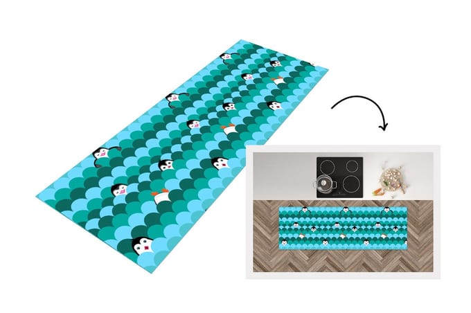 Keukenloper - Loper keuken - Cirkel - Pinguïn - Design - 150x50 cm - Keukenloper vinyl