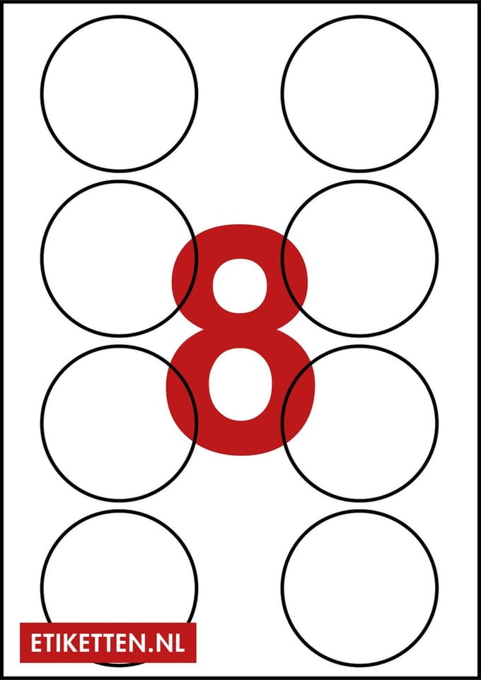 Master Etiketten - Etiketten op A4 Vel - Rond 70 mm - 8 stickers per vel - 100 vel