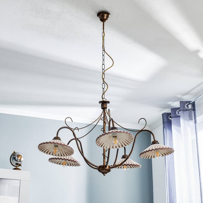 ONLI Hanglamp Rosina 5-lamps lichtroze/brons