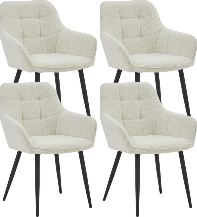 Colenis® - Oriana Eetkamerstoel - Set Van 4 - Wit - Bouclé - Industrieel