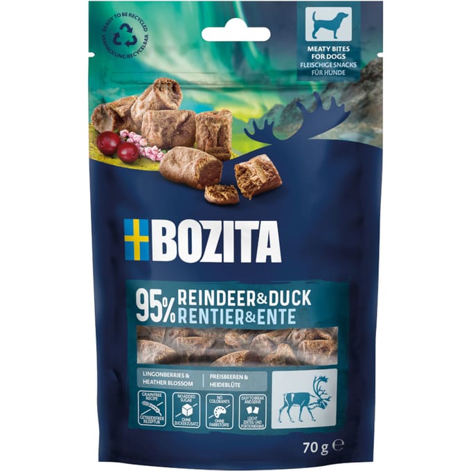 70g Bozita Meaty Bites Rendier Eend hondensnacks