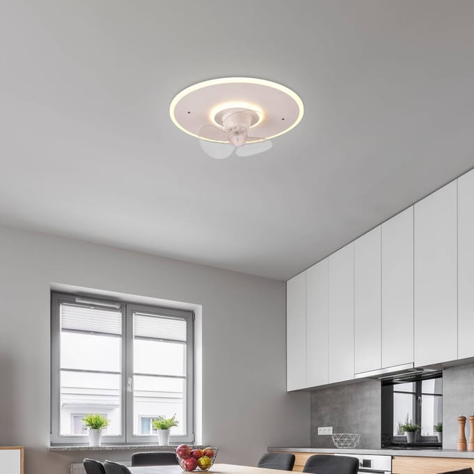 Reality Leuchten LED-ventilator Nybro, wit, DC, stil, Ø 50 cm, CCT, afstandsbediening