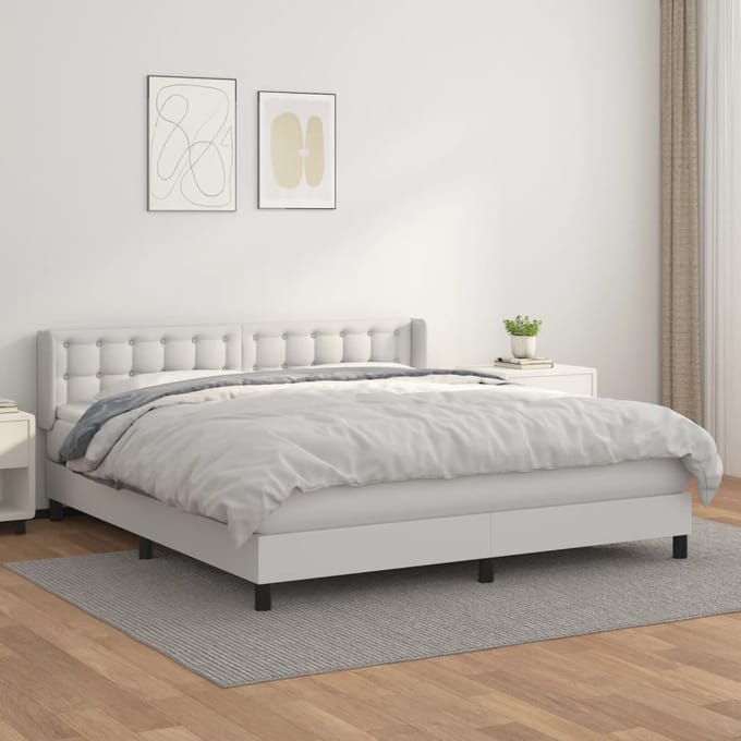 vidaXL - Boxspring - met - matras - kunstleer - wit - 180x200 - cm