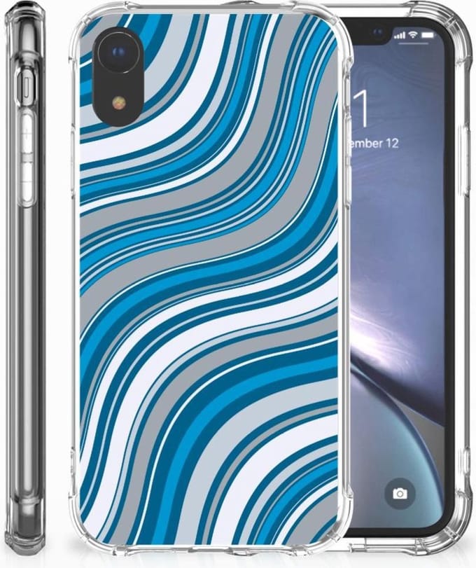 Apple iPhone Xr Doorzichtige Silicone Hoesje Waves Blue