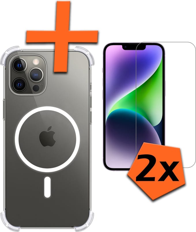Hoes - Met 2x Screenprotector - Geschikt voor Apple iPhone 14 Pro Max - Magsafe Compatible - Sterk & Shockproof - Back Cover - Shock Proof Case - Telefoon Hoes - Transparant