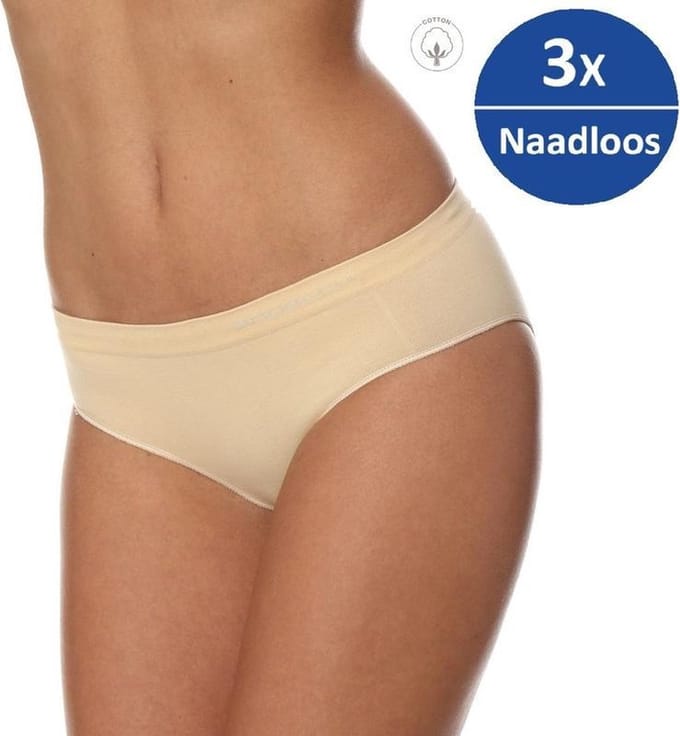Brubeck Dames Ondergoed Hipster - Naadloos Elastisch Katoen 3-Pack - Beige - L