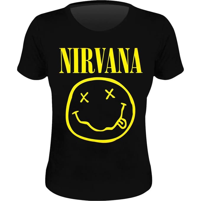 Nirvana - Yellow Happy Face Dames T-shirt - L - Zwart