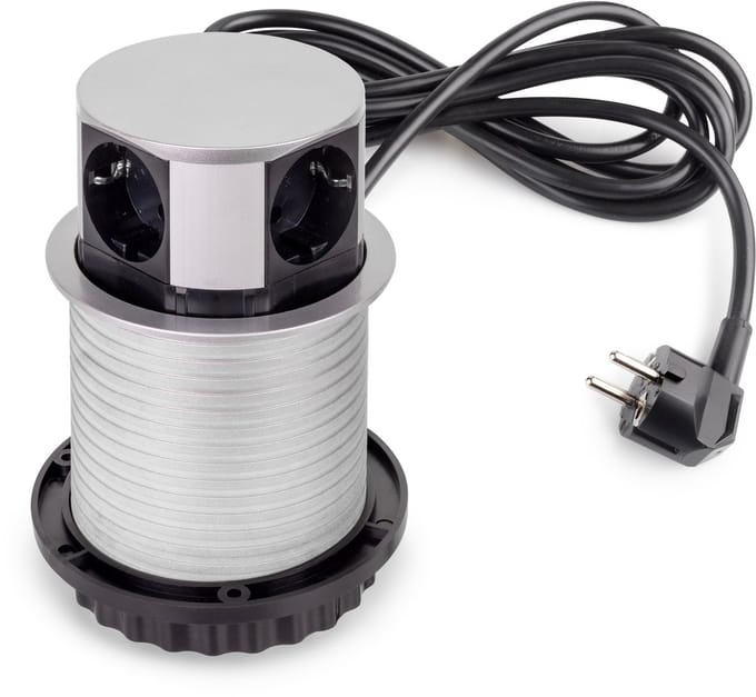Emuca Vertikal Push multi connector diameter 100mm, 3 Schuko type stekkers, 1 USB type A, 1 USB type