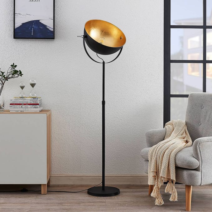 Lindby - vloerlamp - 1licht - Metaal - H: 165 cm - E27 - zwart, goud
