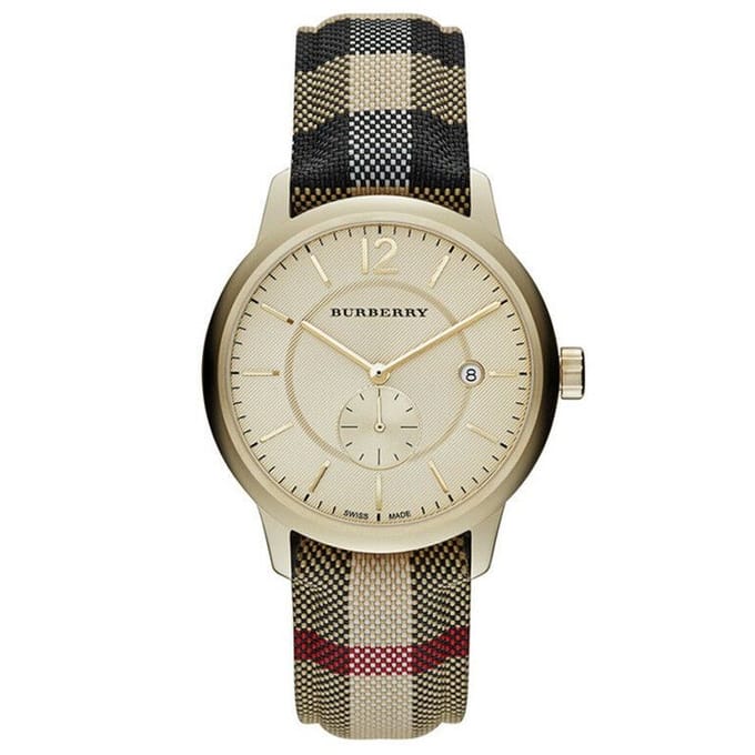 BURBERRY Honey Dial Honey Check Fabric-Coated Leather Unisex Watch BU10001
